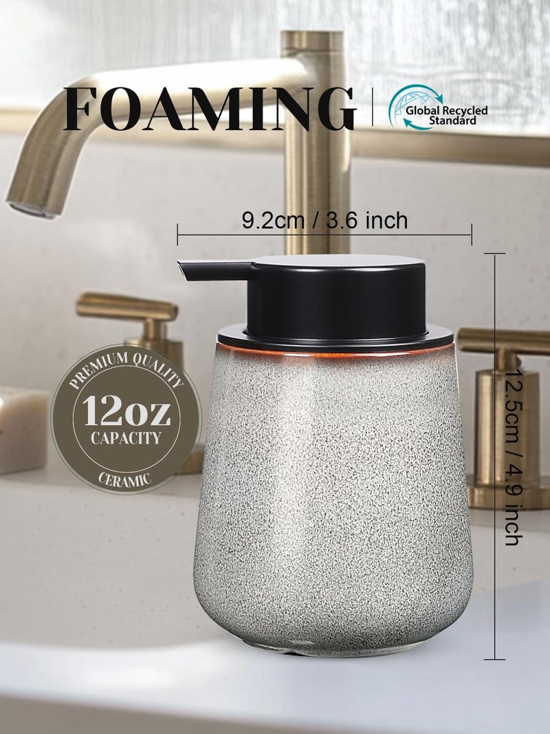 INGOFIN Ceramic Foaming Soap Dispenser -12oz Foam Hand Soap Dispenser Bathroom, Modern Refillable Dish Wash Soap Bottle for Kitchen with Large Pump,Kiln-Glazed - Image 2